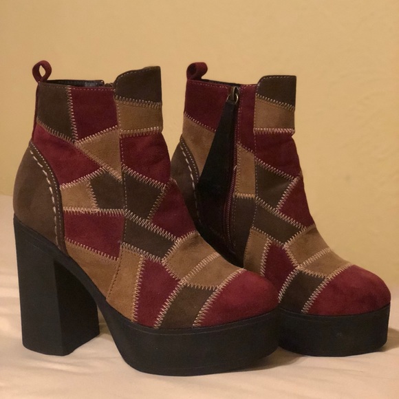 maroon high heel platform booties - Picture 3 of 5
